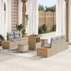 Conjunto de Sofá de Jardín de 8 Piezas con Cojines Beige de Poliratán Acacia de , Sofás de exterior - Ref: Foro24-3364807, Pr...