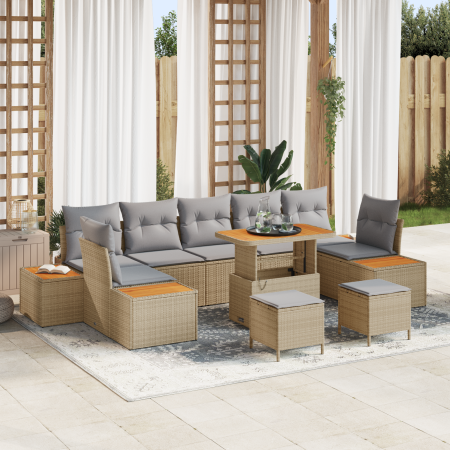 Conjunto de Sofá de Jardín de 10 Piezas con Cojines Beige Ratán Polimérico Acacia de , Sofás de exterior - Ref: Foro24-336485...