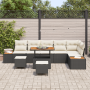 Conjunto de Sofá de Jardín 9 Piezas con Cojines Negro Ratán Poliéster Acacia de , Sofás de exterior - Ref: Foro24-3364885, Pr...