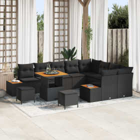 Set de Sofás de Jardín con Co cushions de 12 Piezas Ratán Poliéster Negro Acacia de , Sofás de exterior - Ref: Foro24-3364899...