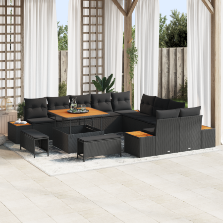 Juego de Sofá de Jardín de 13 Piezas con Cojines Negro Poliratán Acacia de , Sofás de exterior - Ref: Foro24-3364914, Precio:...