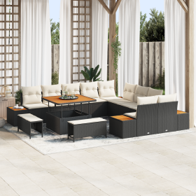 Set de Sofá de Jardín de 13 Piezas con Cojines Negro Poliratán Acacia de , Sofás de exterior - Ref: Foro24-3364915, Precio: 1...