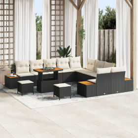 Juego de Sofá de Jardín de 13 Piezas con Cojines Negro Poliratán Acacia de , Sofás de exterior - Ref: Foro24-3364925, Precio:...