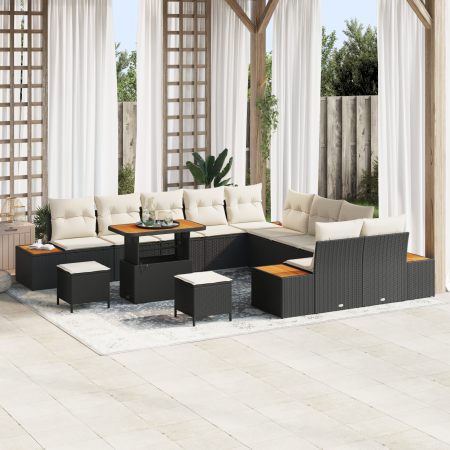 Juego de Sofá de Jardín de 13 Piezas con Cojines Negro Poliratán Acacia de , Sofás de exterior - Ref: Foro24-3364925, Precio:...