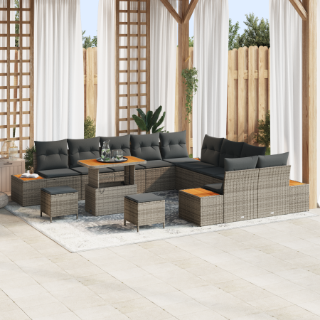 Conjunto de Sofás de Jardín de 13 Piezas con Cojines Gris Poliratán Acacia de , Sofás de exterior - Ref: Foro24-3364928, Prec...
