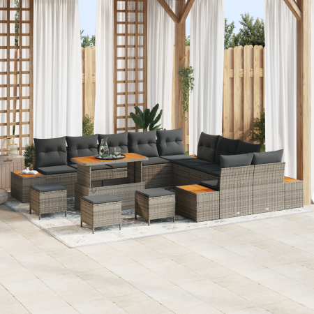 Conjunto de Sofá de Jardín de 14 Piezas con Cojines Gris Poliratán Acacia de , Sofás de exterior - Ref: Foro24-3364933, Preci...
