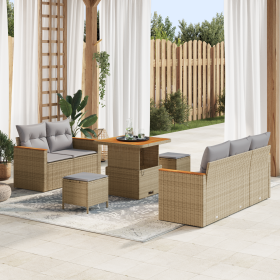 Sofá de Jardín de 8 Piezas con Cojines Beige Ratán de Polietileno Acacia