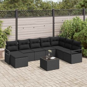Conjunto de sofá de jardín 9 pcs Negro Poliratán