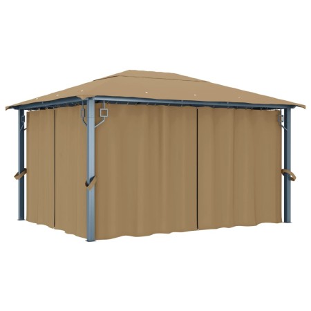 Cenador con cortina gris taupe aluminio 400x300 cm en Carpas y cenadores | Comprar online en Foro24