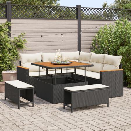 Conjunto de Sofá de Jardín de 8 Piezas con Cojines Negro Poliratán Acacia | Foro24.es | Tu tienda online para hogar, jardín y más Foro24.es