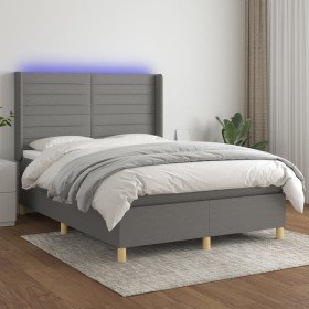Cama box spring colchón y luces LED tela gris oscuro 140x190 cm en Camas y somieres | Comprar online en Foro24