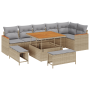 Conjunto de sofá de jardín de 9 piezas con cojines Beige Ratán Poliéster Acacia de , Sofás de exterior - Ref: Foro24-3365007,...
