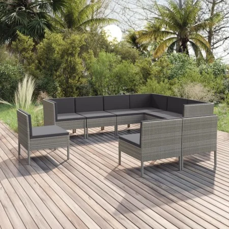9-piece garden furniture set and gray synthetic rattan cushions by vidaXL, Garden sets - Ref: Foro24-3094450, Price: 807,19 €...