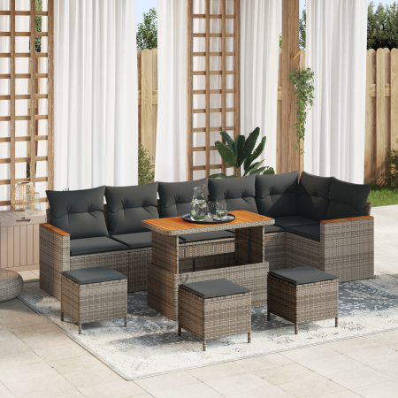 Conjunto de sofá de jardín de 10 piezas con cojines gris poliratán acacia de , Sofás de exterior - Ref: Foro24-3365023, Preci...