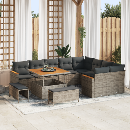 Conjunto de Sofás de Jardín de 12 Piezas con Cojines Gris Poliratán Acacia | Foro24.es | Tu tienda online para hogar, jardín y más Foro24.es