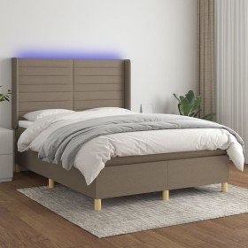 Cama box spring colchón y luces LED tela gris taupe 140x190 cm en Camas y somieres | Comprar online en Foro24