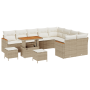 Juego de Sofá de Jardín de 12 Piezas con Cojines Beige Ratán Poliéster Acacia de , Sofás de exterior - Ref: Foro24-3365036, P...