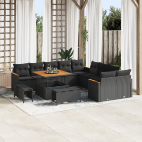 Juego de Sofá de Jardín de 13 Piezas con Cojines Negro Poliratán Acacia de , Sofás de exterior - Ref: Foro24-3365044, Precio:...