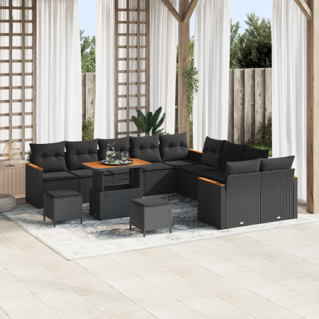 Juego de Sofá de Jardín de 13 Piezas con Cojines Negro Poliratán Acacia | Foro24.es | Tu tienda online para hogar, jardín y más Foro24.es