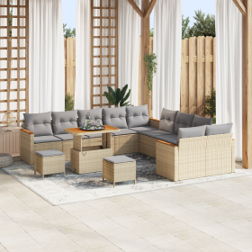 Juego de Sofás de Jardín de 13 Piezas con Cojines Beige Ratán Sintético Acacia de , Sofás de exterior - Ref: Foro24-3365057, ...