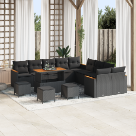 Conjunto de Sofá de Jardín de 14 Piezas con Cojines Negro Poliratán Acacia de , Sofás de exterior - Ref: Foro24-3365059, Prec...