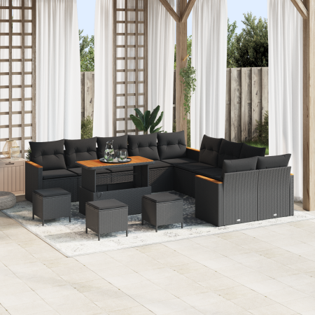 Conjunto de Sofá de Jardín de 14 Piezas con Cojines Negro Poliratán Acacia de , Sofás de exterior - Ref: Foro24-3365059, Prec...