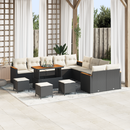 Juego de Sofás de Jardín de 14 Piezas con Cojines Negro Poliratán Acacia | Foro24.es | Tu tienda online para hogar, jardín y más Foro24.es