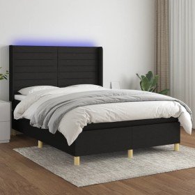 Cama box spring colchón y luces LED tela negro 140x200 cm Cama box spring colchón y luces LED tela negro 140x200 cm