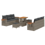 Conjunto de Sofá de Jardín de 9 Piezas con Cojines de Poliratán Gris Acacia de , Sofás de exterior - Ref: Foro24-3365083, Pre...