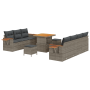 Conjunto de Sofá de Jardín de 10 Piezas con Cojines Gris Ratán Poli Acacia | Foro24.es | Tu tienda online para hogar, jardín y más Foro24.es