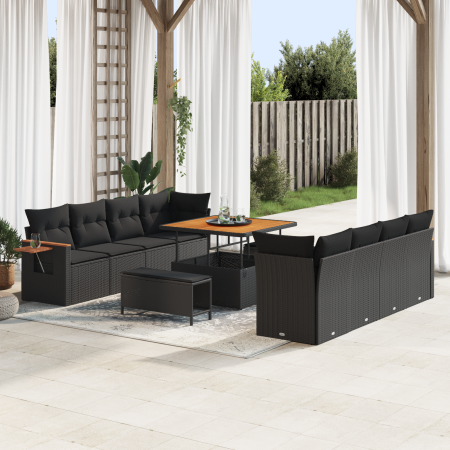 Conjunto de Sofá de Jardín de 11 Piezas con Cojines Negro Poliratán Acacia de , Sofás de exterior - Ref: Foro24-3365104, Prec...