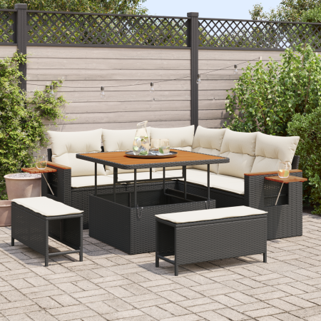 Juego de Sofá de Jardín de 8 Piezas con Cojines Negro Poliratán Acacia | Foro24.es | Tu tienda online para hogar, jardín y más Foro24.es