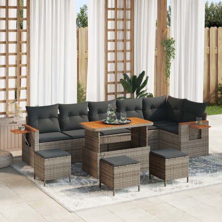 Juego de Sofás de Jardín de 10 Piezas con Cojines Gris Poliratán Acacia de , Sofás de exterior - Ref: Foro24-3365153, Precio:...