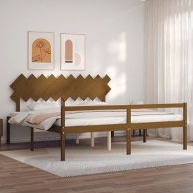 Cama personas mayores cabecero madera marrón miel 200x200 cm