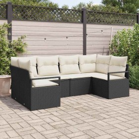 Conjunto de sofá de jardín 6 pcs Negro Poliratán