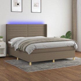 Cama box spring colchón y luces LED tela gris taupe 160x200 cm Cama box spring colchón y luces LED tela gris taupe 160x200 cm