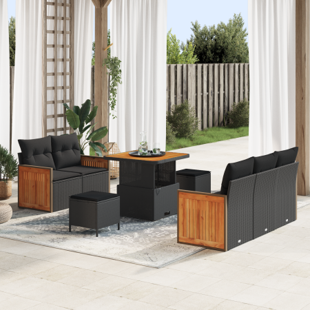Conjunto de Sofás de Jardín de 8 Piezas con Cojines Negro Poliratán Acacia de , Sofás de exterior - Ref: Foro24-3365194, Prec...