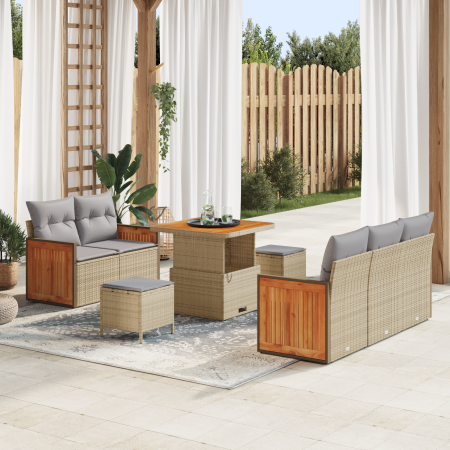 Juego de Sofás de Jardín de 8 Piezas con Cojines Beige Poliratán Acacia | Foro24.es | Tu tienda online para hogar, jardín y más Foro24.es