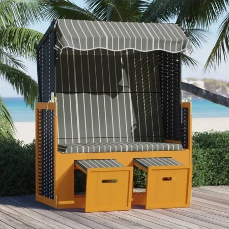 Beach chair Strandkorb canopy synthetic rattan wood black gray by vidaXL, Loungers - Ref: Foro24-318657, Price: 243,23 €, Dis...