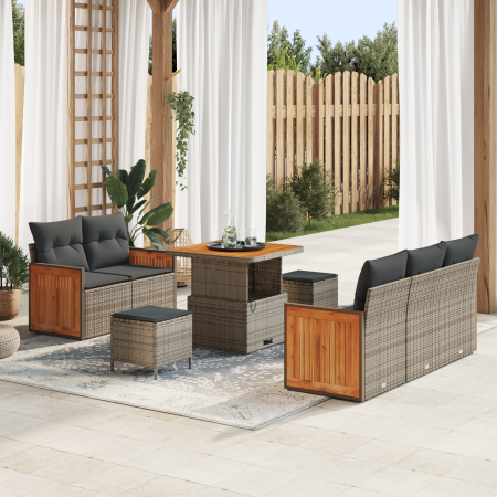 Juego de Sofás de Jardín de 8 Piezas con Cojines en Ratán Polimérico Gris y Acacia | Foro24.es | Tu tienda online para hogar, jardín y más Foro24.es