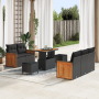 Conjunto de Sofás de Jardín de 8 Piezas con Cojines Ratán Poliéster Negro Acacia de , Sofás de exterior - Ref: Foro24-3365199...