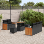 Conjunto de Sofás de Jardín de 8 Piezas con Cojines Ratán Poliéster Negro Acacia de , Sofás de exterior - Ref: Foro24-3365199...