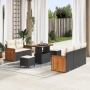 Juego de Sofás de Jardín  de 8 piezas con cojines en Polirratán Negro y Acacia | Foro24.es | Tu tienda online para hogar, jardín y más Foro24.es
