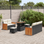 Juego de Sofás de Jardín  de 8 piezas con cojines en Polirratán Negro y Acacia | Foro24.es | Tu tienda online para hogar, jardín y más Foro24.es
