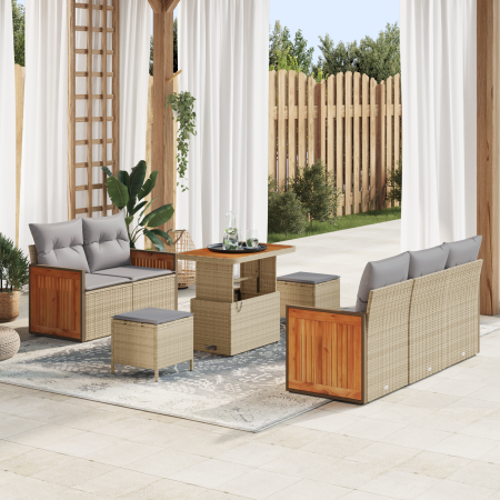 Juego de Sofá de Jardín de 8 Piezas con Cojines Beige Poliratán Acacia de , Sofás de exterior - Ref: Foro24-3365202, Precio: ...