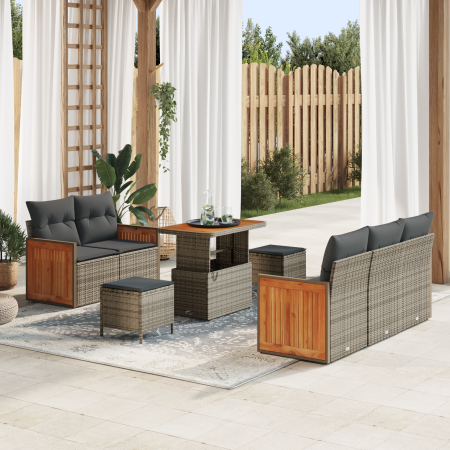 Juego de Sofá de Jardín de 8 Piezas con Cojines Gris Poliratán Acacia | Foro24.es | Tu tienda online para hogar, jardín y más Foro24.es