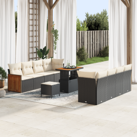 Juego de Sofá de Jardín de 11 Piezas con Cojines Beige Rattan Poliéster Acacia | Foro24.es | Tu tienda online para hogar, jardín y más Foro24.es