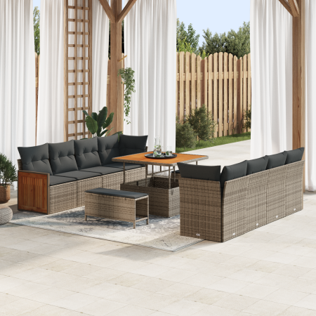 Conjunto de Sofás de Jardín de 11 Piezas con Cojines Gris Poliratán Acacia | Foro24.es | Tu tienda online para hogar, jardín y más Foro24.es