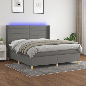 Cama box spring colchón y luces LED tela gris oscuro 180x200 cm Cama box spring colchón y luces LED tela gris oscuro 180x200 cm
