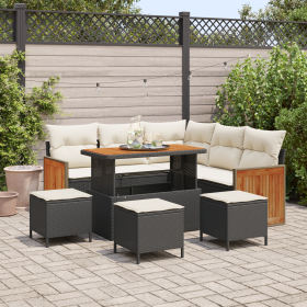 Conjunto de Sofás de Jardín de 9 Piezas con Cojines Negro Ratán Poli Acacia de , Sofás de exterior - Ref: Foro24-3365260, Pre...